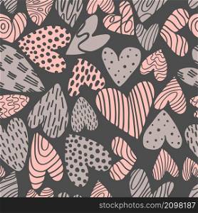 Vector seamless pattern with hand-drawn hearts. . Vector pattern with hearts.