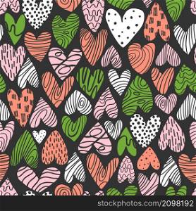 Vector seamless pattern with hand-drawn hearts. . Vector pattern with hearts.