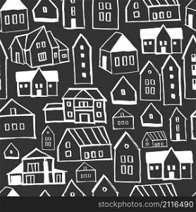 Vector seamless pattern with hand drawn houses