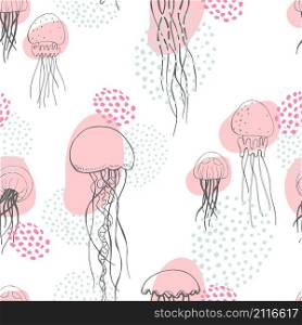 Vector seamless pattern with hand drawn jellyfish.
