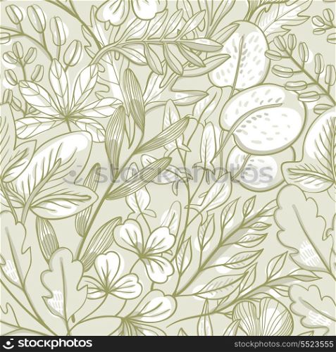 vector seamless pattern with hand drawn leaves