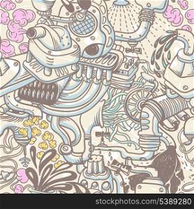 vector seamless pattern with hand drawn mashinery