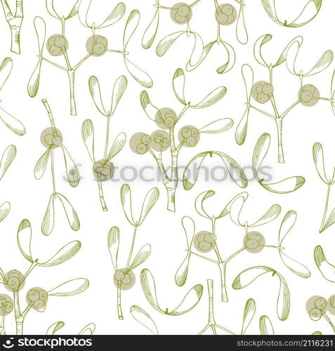 Vector  seamless pattern with hand drawn mistletoe.