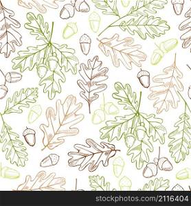 Vector seamless pattern with hand drawn oak leaves and acorns.. Vector seamless pattern with oak leaves