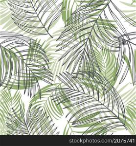 Vector seamless pattern with hand drawn palm leaves. Sketch illustration.. Palm leaves.Vector pattern