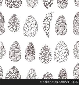 Vector seamless pattern with hand drawn pine cones.