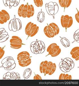 Vector seamless pattern with hand drawn pumpkins on white background. Pumpkins. Vector pattern.