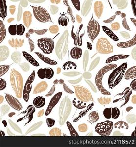 Vector seamless pattern with hand drawn seedpods.