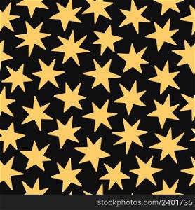 Vector seamless pattern with hand-drawn stars on black background. Night sky art texture. Modern illustration print. Simple doodle for any surface design.