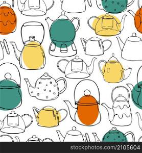 Vector seamless pattern with hand drawn teapots.. Teapots. Vector seamless pattern