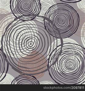 Vector seamless pattern with hand drawn tree rings on grey background.. Vector pattern with tree rings .