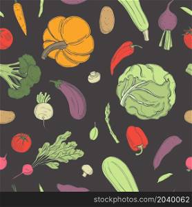 Vector seamless pattern with hand drawn vegetables .