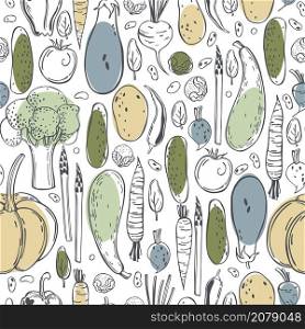 Vector seamless pattern with hand drawn vegetables