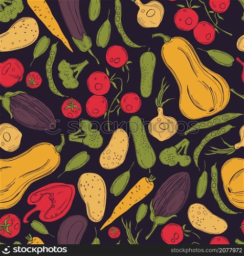 Vector seamless pattern with hand drawn vegetables . hand drawn vegetables on white background