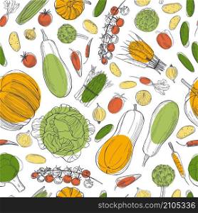 Vector seamless pattern with hand drawn vegetables . hand drawn vegetables on white background