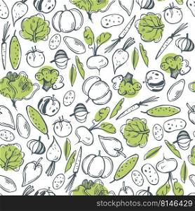 Vector seamless pattern with  hand-drawn vegetables.. Hand-drawn  vegetables. Vector pattern
