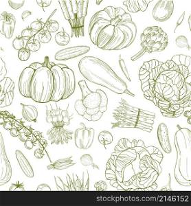 Vector seamless pattern with hand drawn vegetables on white background. . hand drawn vegetables on white background
