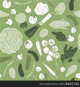 Vector seamless pattern with  hand-drawn  vegetables . Sketch  vegetables. Vector pattern
