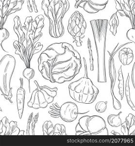 Vector seamless pattern with hand drawn vegetables . Vector pattern with vegetables.