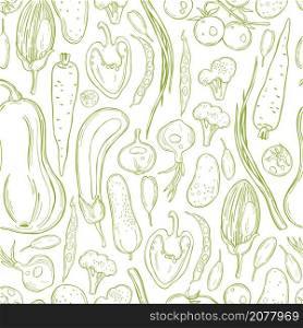 Vector seamless pattern with hand drawn vegetables . Vector pattern with vegetables.