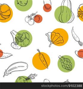 Vector seamless pattern with  hand-drawn  vegetables . Vector pattern with vegetables.