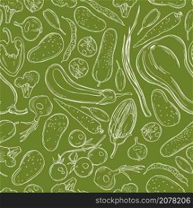 Vector seamless pattern with hand drawn vegetables . Vegetables. Vector pattern.