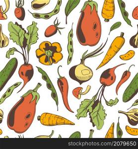 Vector seamless pattern with hand drawn vegetables . Vegetables. Vector pattern