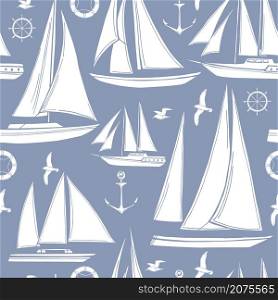 Vector seamless pattern with hand drawn yachts.. Yachts. Vector pattern
