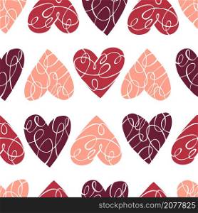 Vector seamless pattern with hearts on white background. . Vector pattern with sketch hearts.