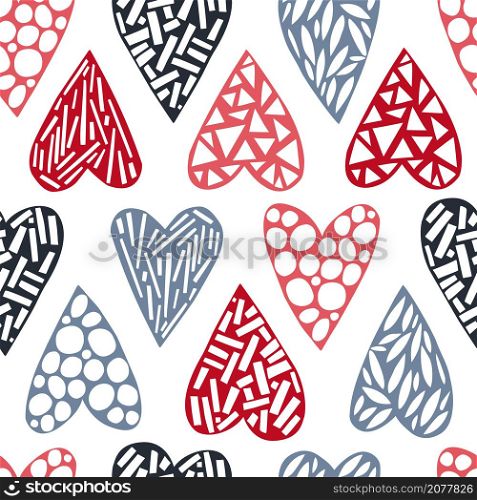 Vector seamless pattern with hearts on white background. . Vector pattern with sketch hearts.