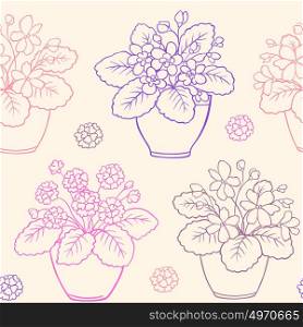 Vector seamless pattern with houseplants in flowerpot
