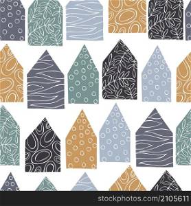 Vector seamless pattern with houses.. Hand drawn houses on white background