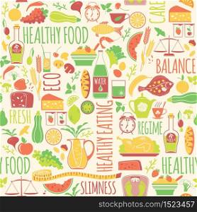 Vector seamless pattern with illustration of healthy food. Elemets for design. Vector seamless pattern with illustration of healthy food.
