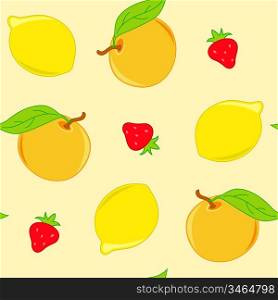 vector seamless pattern with lemon and orange on a yellow background