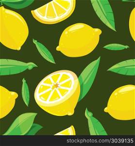 Vector seamless pattern with lemon slices. Vector seamless pattern with lemon slices. Organic fruit with green leaf illustration