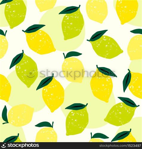 Vector seamless pattern with lemons and limes. Trendy hand drawn textures. Modern abstract design for paper, cover, fabric, interior decor and other users.. Vector seamless pattern with lemons and limes. Trendy hand drawn textures.