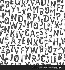 Vector seamless pattern with letters of the alphabet in random order. Objects isolated on white background.. Vector seamless pattern with letters of the alphabet in random order