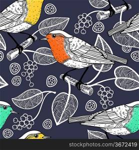 vector seamless pattern with little birds on an abstract floral background
