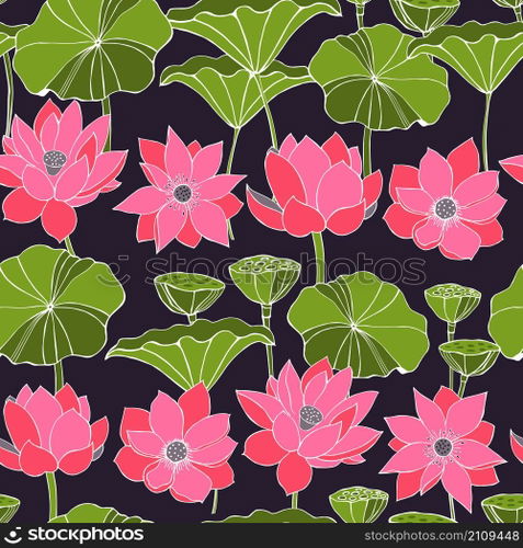  Vector seamless pattern with lotus. 