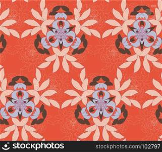 Vector seamless pattern with mandala shape. Vintage colored floral decorative repainting background with boho chic style and ethnic motifs. Abstract geometric flower with round symmetry.