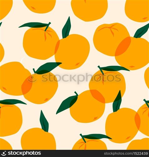 Vector seamless pattern with mandarins. Trendy hand drawn textures. Modern abstract design for paper, cover, fabric, interior decor and other users.. Vector seamless pattern with mandarins. Trendy hand drawn textures.