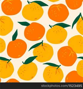 Vector seamless pattern with mandarins. Trendy hand drawn textures. Modern abstract design for paper, cover, fabric, interior decor and other users.. Vector seamless pattern with mandarins. Trendy hand drawn textures
