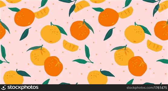 Vector seamless pattern with mandarins. Trendy hand drawn textures. Modern abstract design for paper, cover, fabric, interior decor and other users.. Vector seamless pattern with mandarins. Trendy hand drawn textures. Modern abstract design.
