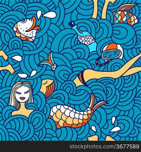 vector seamless pattern with marine motives