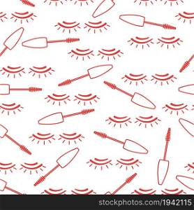 Vector seamless pattern with mascara, eyelashes. Decorative cosmetics, makeup background. Glamour fashion vogue style. Design for banner, poster or print.