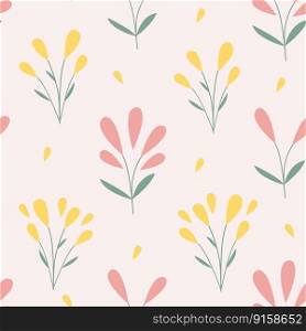 Vector seamless pattern with minimal pastel yellow and pink flowers. Simple cute childish print. Spring concept. Vector spring seamless pattern with minimal pastel yellow and pink flowers. Simple childish print.