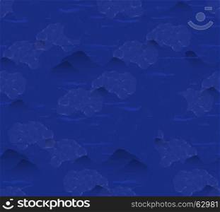 Vector seamless pattern with mountain clouds and sky.Abstract night seamless background. Repainting pattern with deep blue sky