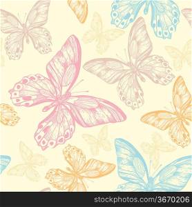 vector seamless pattern with multicolored butterflies