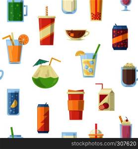 Vector seamless pattern with non alcoholic drinks. Vector illustrations. Seamless pattern with coffee and tea drink. Vector seamless pattern with non alcoholic drinks. Vector illustrations