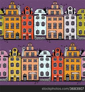 vector seamless pattern with old fashioned houses